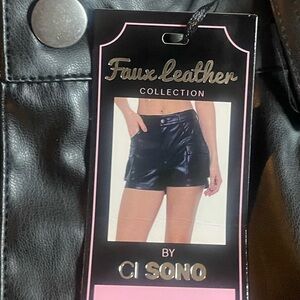C1 Sono, Size Large Y2K Black Sporty Faux Leather Streetwear Shorts, NWT